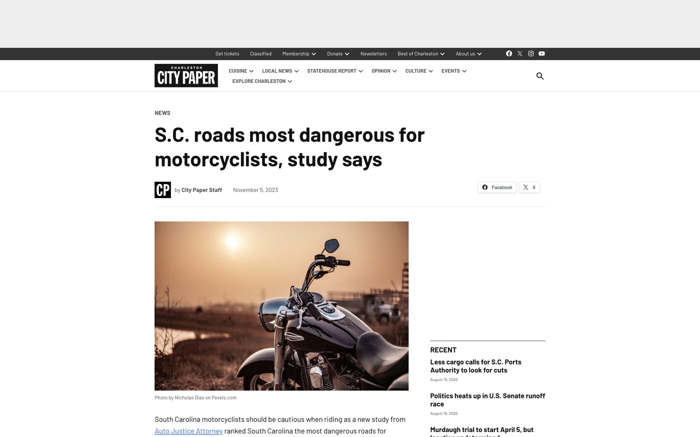 S.C. roads most dangerous for motorcyclists, study says on Charleston City Paper