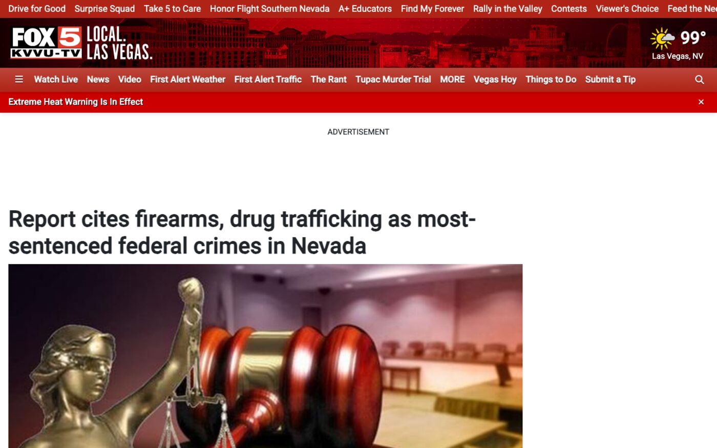 Report cites firearms, drug trafficking as most-sentenced federal crimes in Nevada on Fox 5 Las Vegas