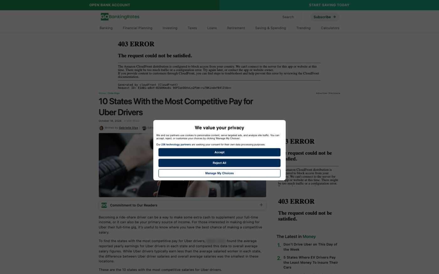 10 States With the Most Competitive Pay for Uber Drivers on GOBankingRates