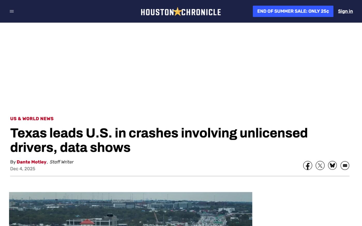 Texas leads in crashes by unlicensed drivers, data shows on Houston Chronicle
