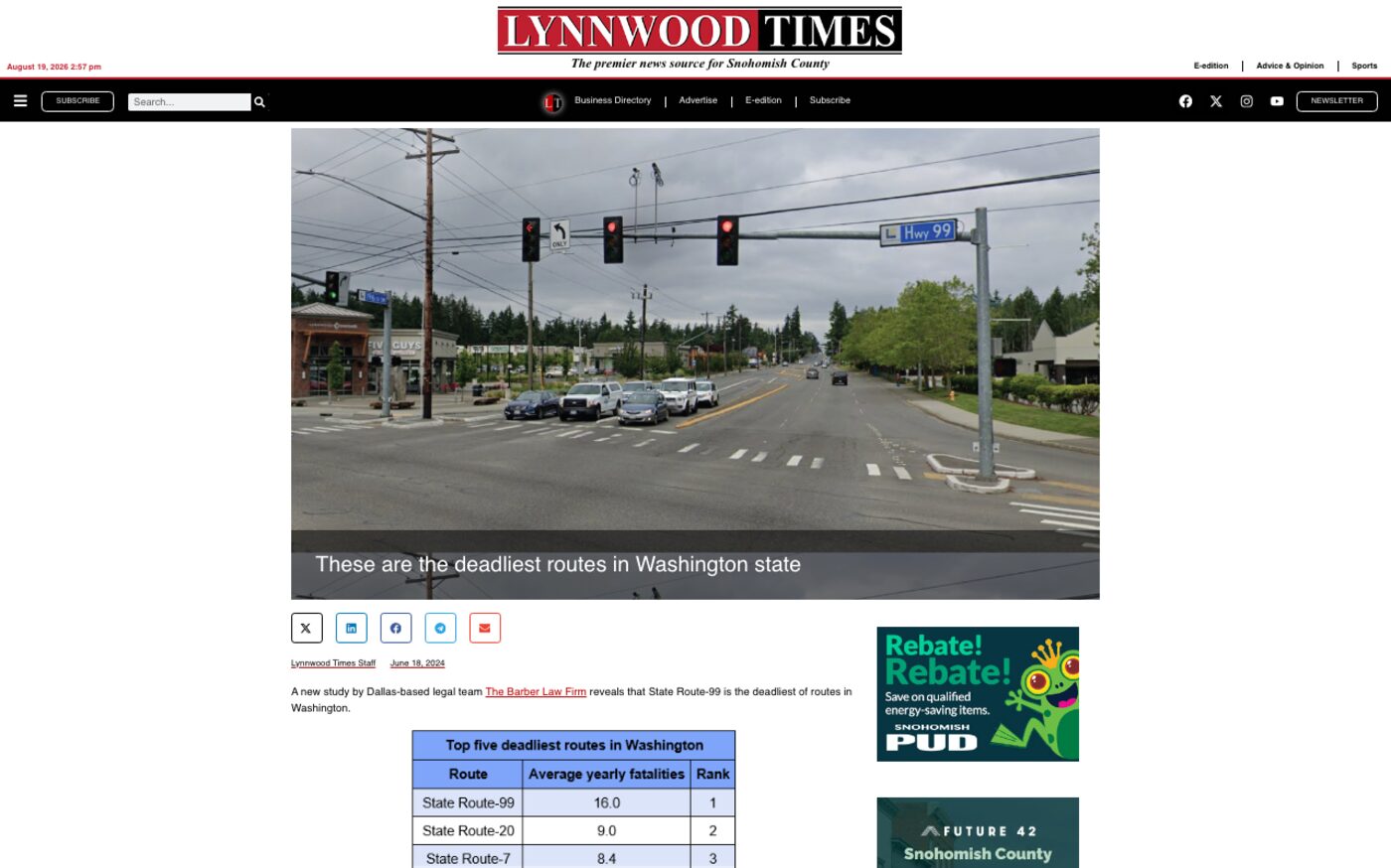 These are the deadliest routes in Washington state on Lynnwood Times