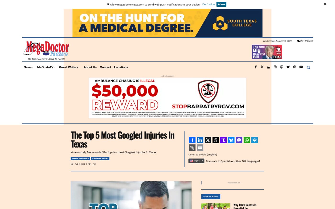 The Top 5 Most Googled Injuries in Texas on Mega Doctor News