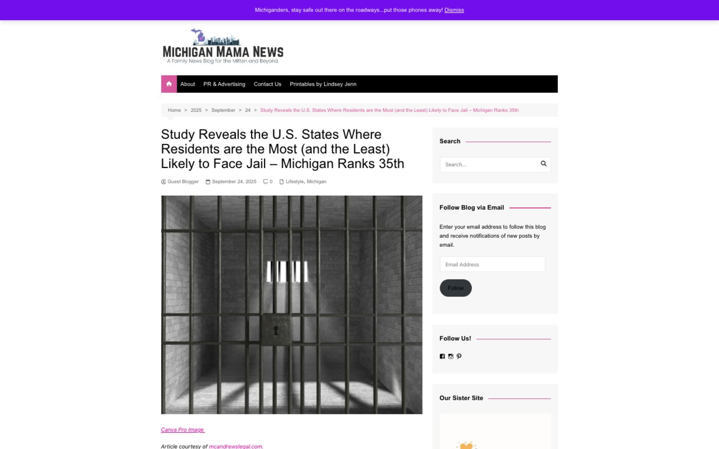 Study Reveals the U.S. States Where Residents are the Most (and the Least) Likely to Face Jail on Michigan Mama News