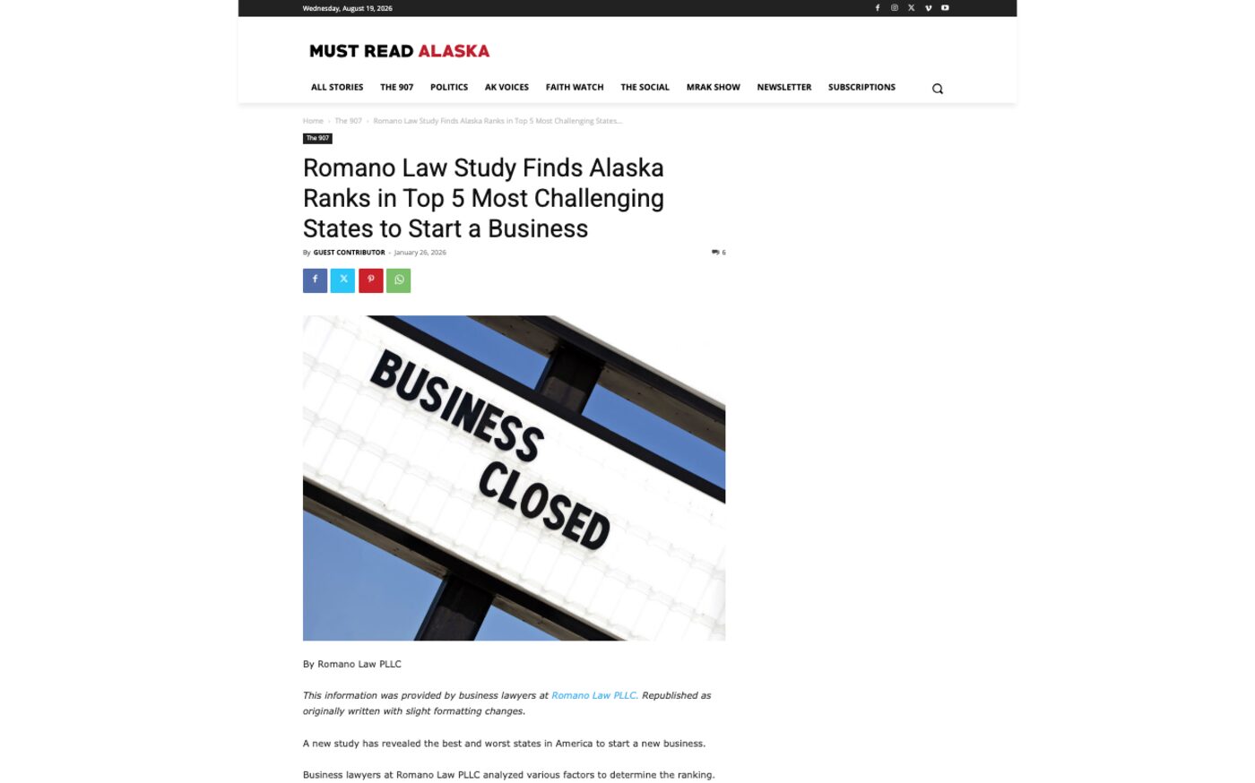 Romano Law Study Finds Alaska Ranks in Top 5 Most Challenging States to Start a Business on Must Read Alaska