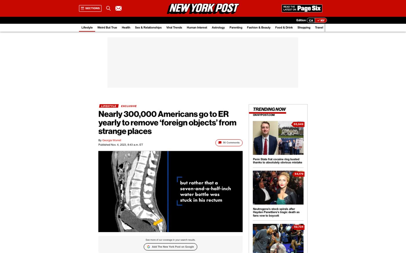 Startling number of Americans hospitalized for 'foreign object in body' on New York Post