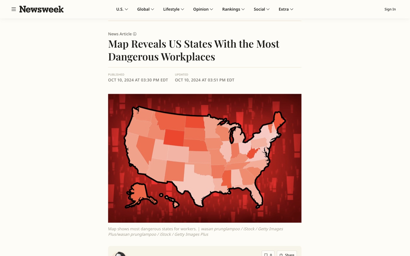 Map Reveals US States With the Most Dangerous Workplaces on Newsweek