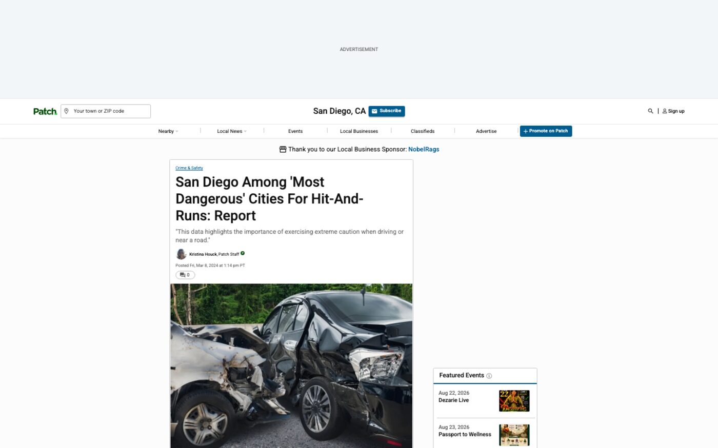 San Diego Among 'Most Dangerous' Cities For Hit-And-Runs: Report on Patch