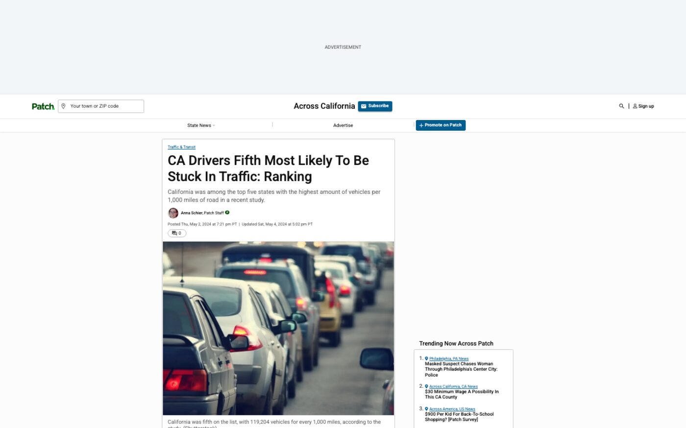CA Drivers Fifth Most Likely To Be Stuck In Traffic: Ranking on Patch