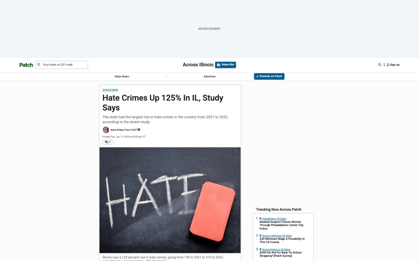 Hate Crimes Up 125% In IL, Study Says on Patch