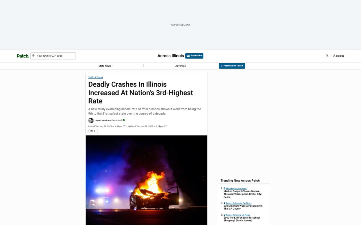 Deadly Crashes In Illinois Increased At Nation's 3rd-Highest Rate on Patch