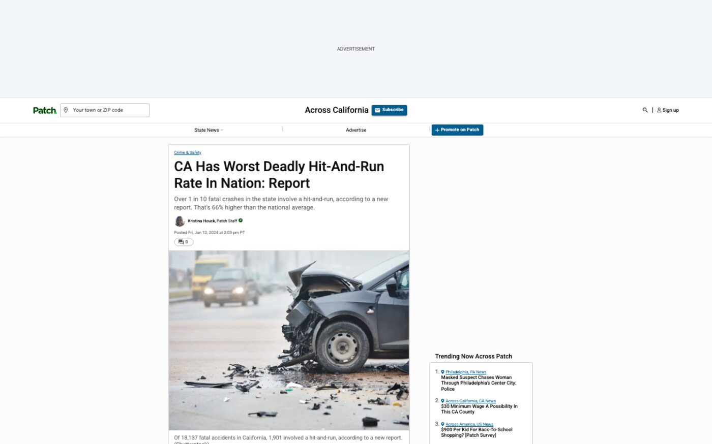 CA Has Worst Deadly Hit-And-Run Rate In Nation: Report on Patch
