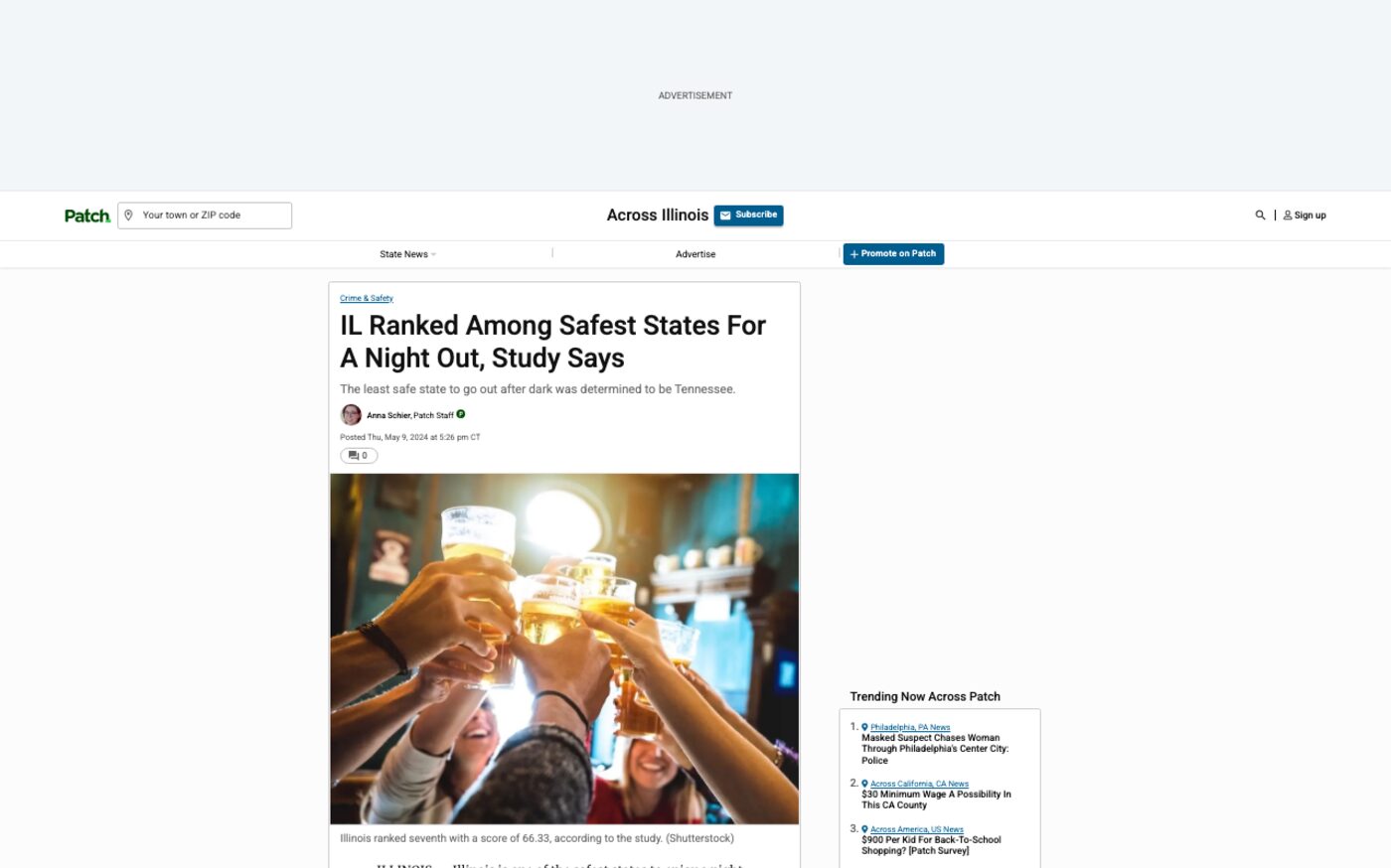 IL Ranked Among Safest States For A Night Out, Study Says on Patch