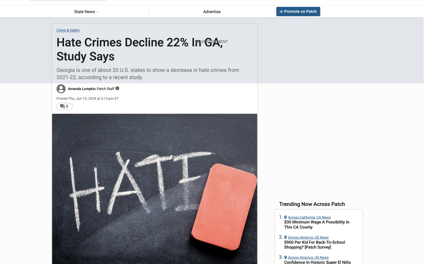 A study reported in the Georgia edition of Patch