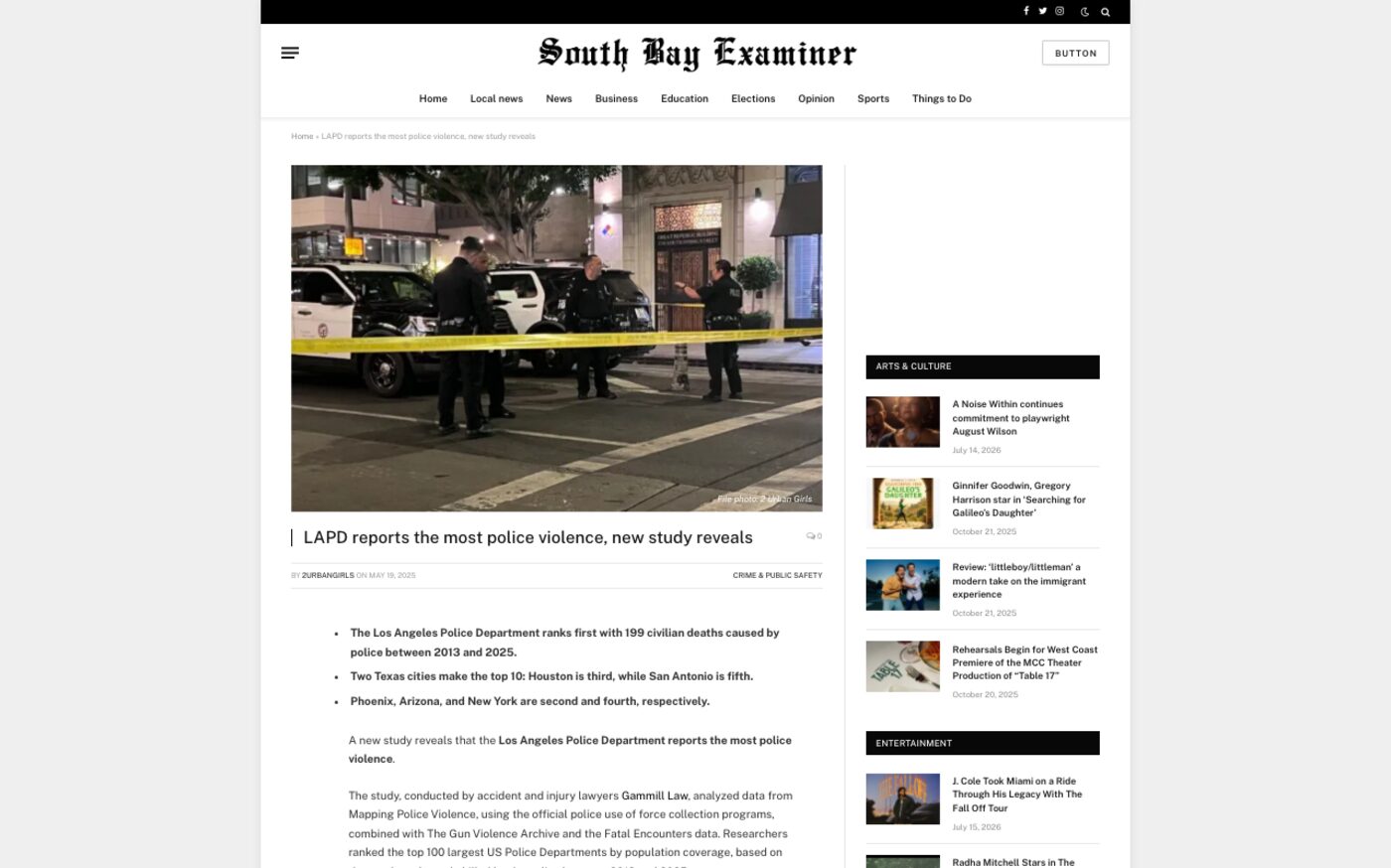 LAPD reports the most police violence, new study reveals on South Bay Examiner