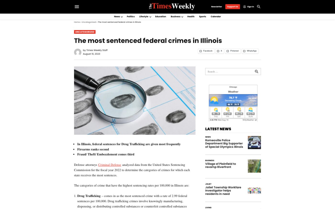 The most sentenced federal crimes in Illinois on The Times Weekly
