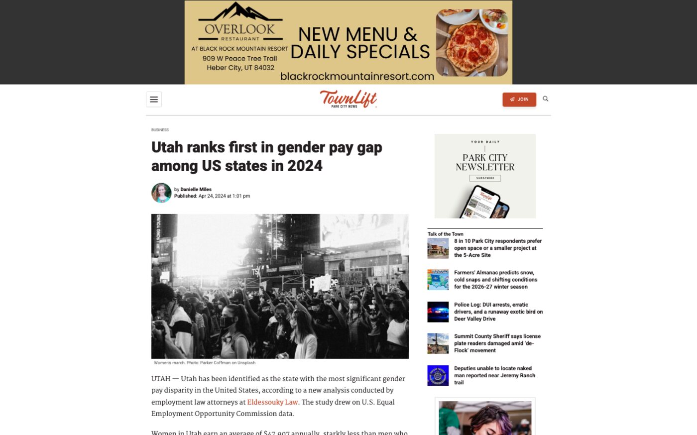 Utah ranks first in gender pay gap among US states in 2024 on TownLift