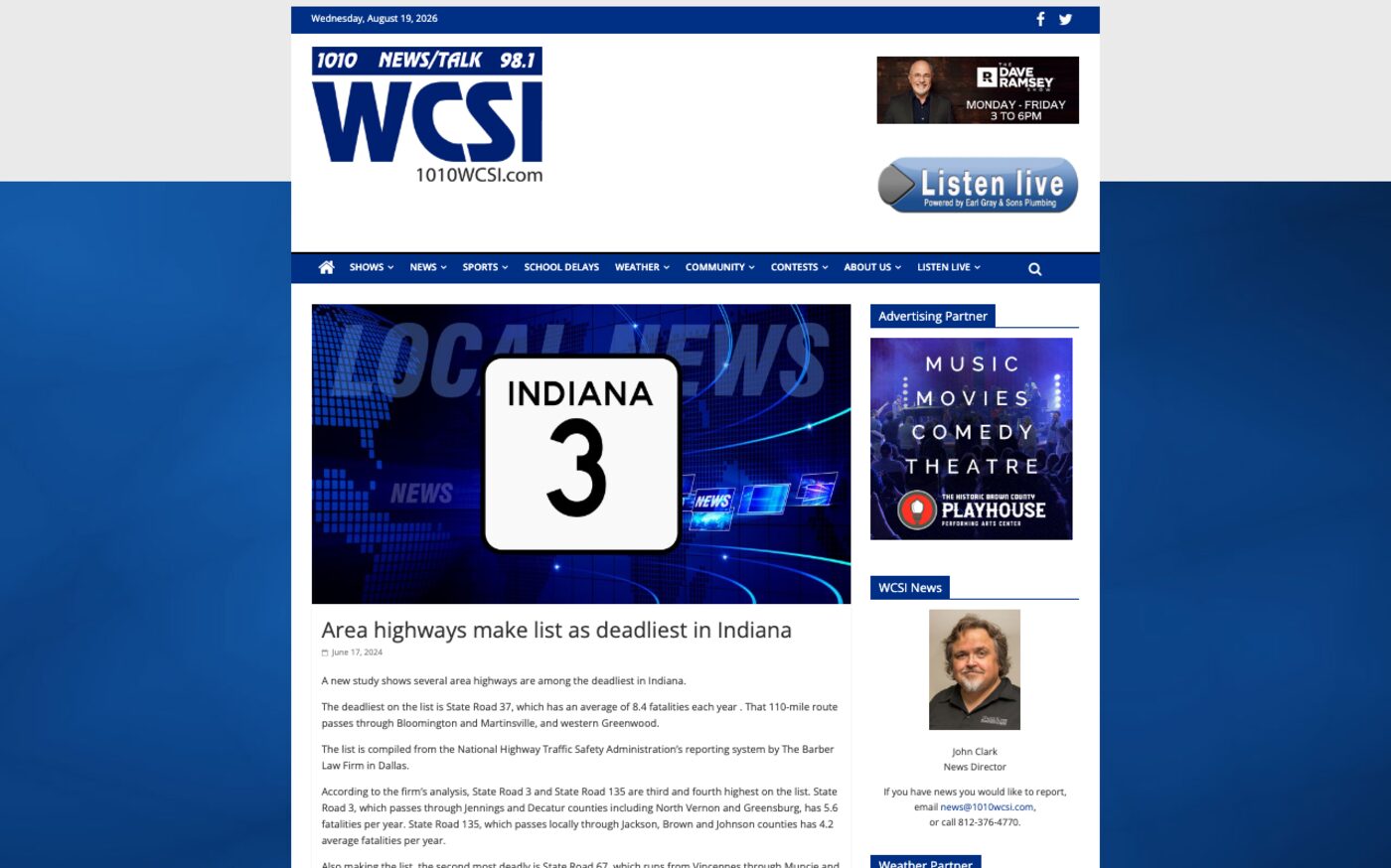 Area highways make list as deadliest in Indiana on WCSI