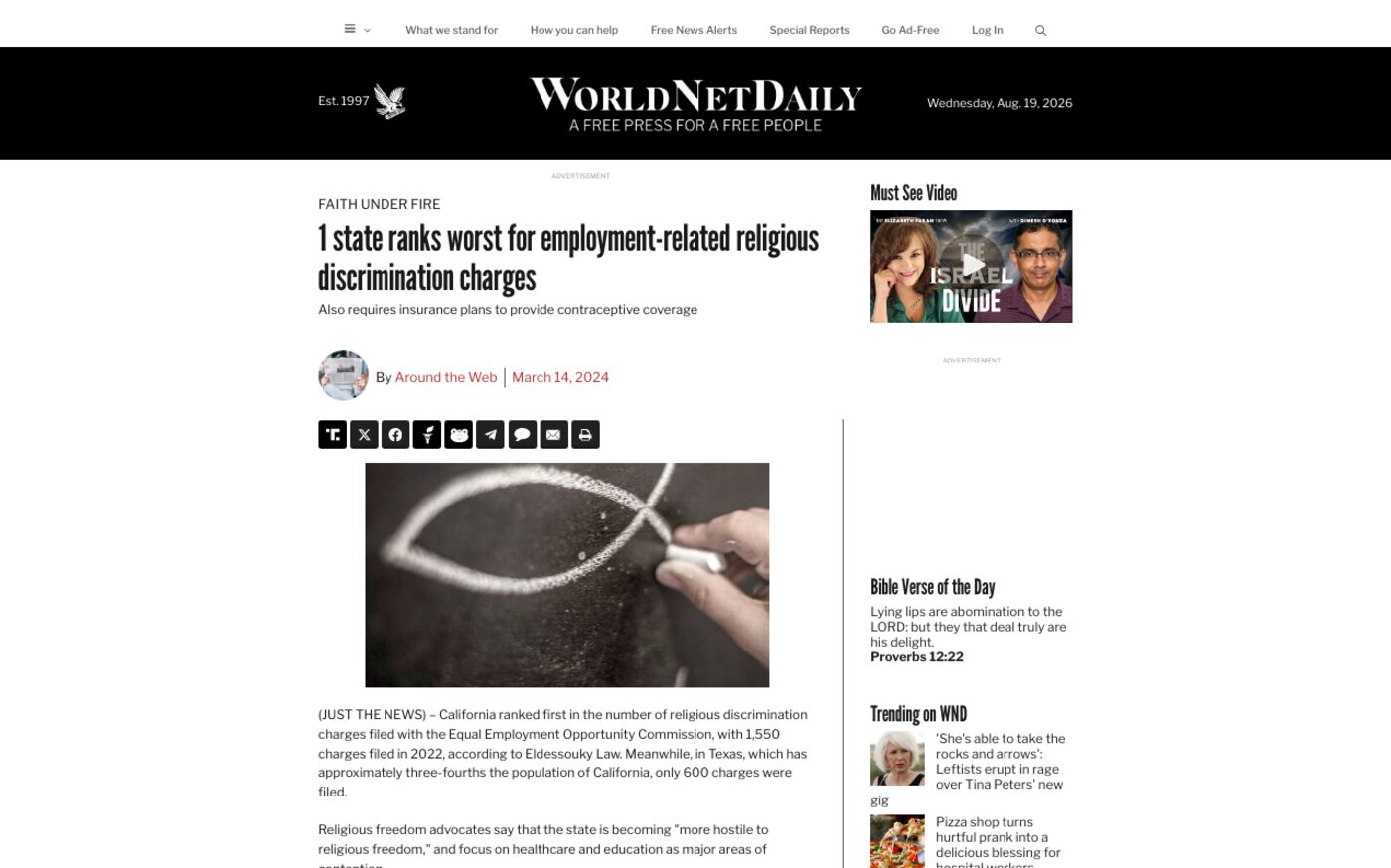 1 state ranks worst for employment-related religious discrimination charges * WorldNetDaily * by Around the Web on WND
