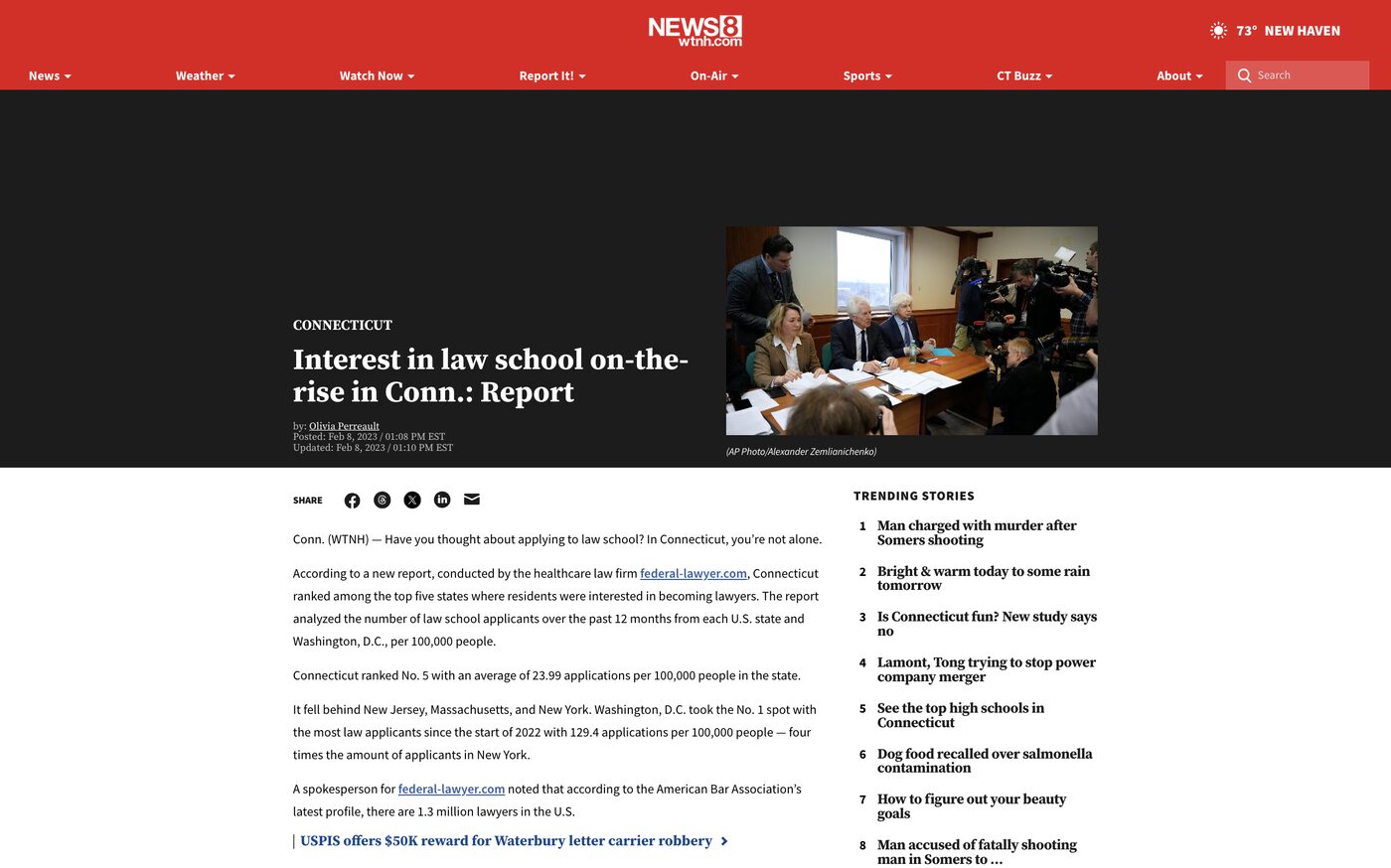 Interest in law school on-the-rise in Conn.: Report on WTNH